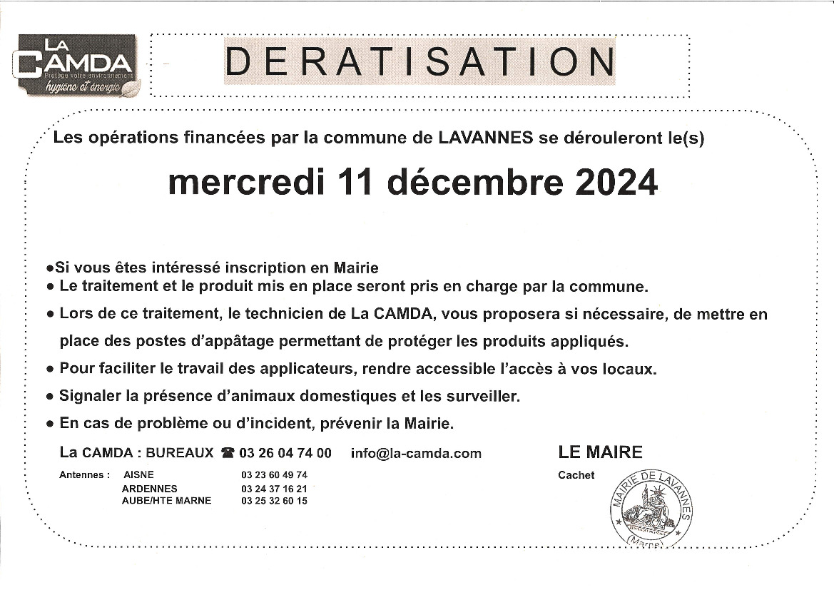 Campagne de dératisation le 11/12/2024