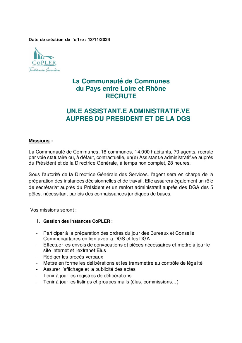 Offres d'emploi COPLER