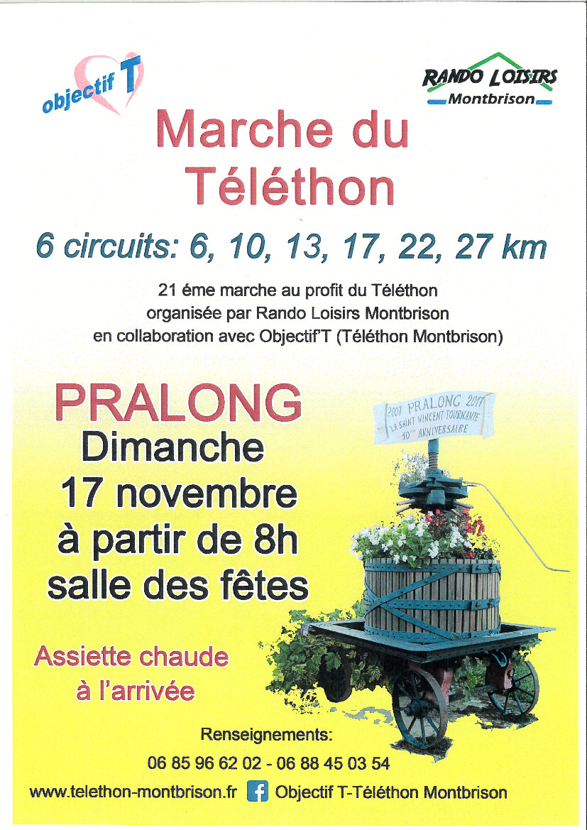 La marche du téléthon cette année le départ est à Pralong