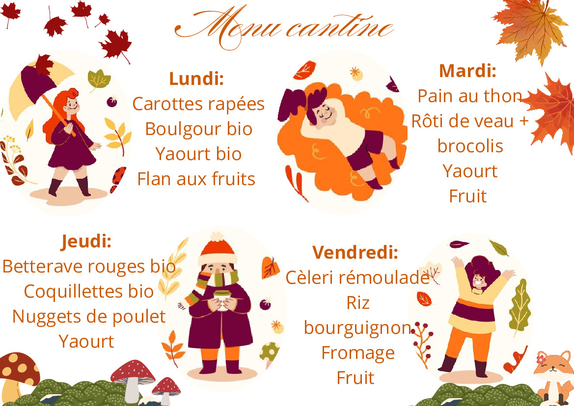 Menu de la cantine du 18 au 22 novembre