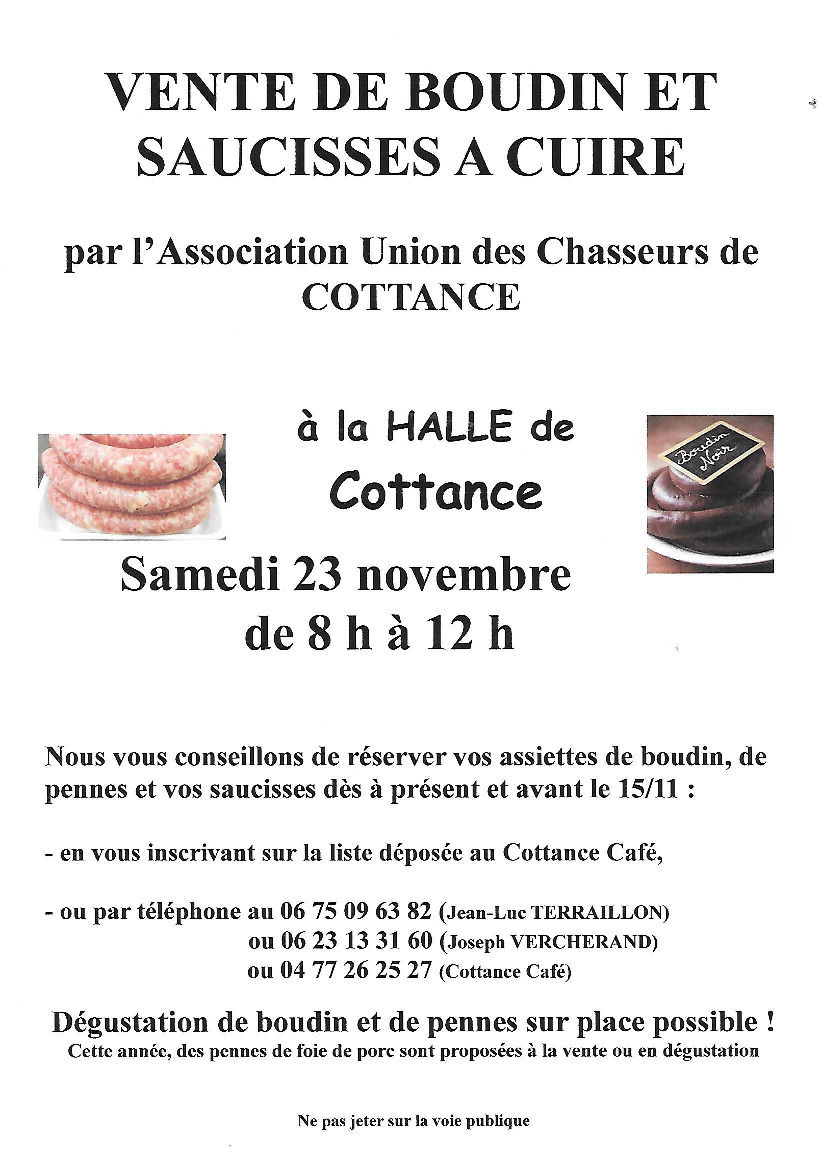 Vente de boudins par l'Union des chasseurs de Cottance