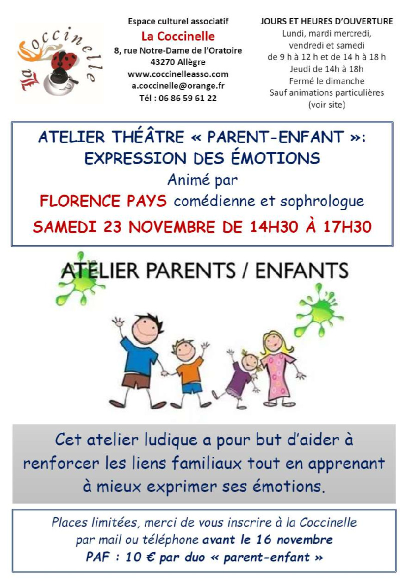 Atelier théâtre Parent/Enfant la Coccinelle le 23 novembre