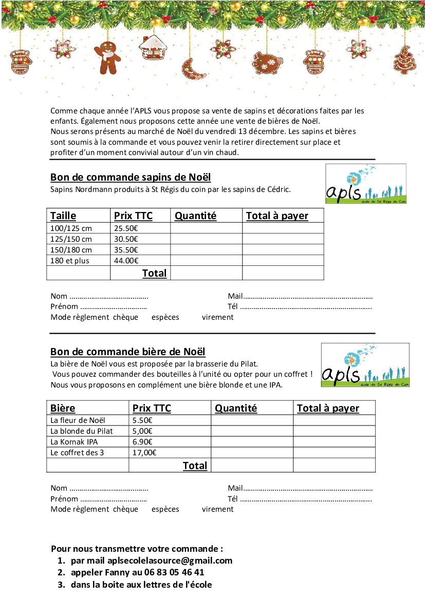 Vente de sapins et bière par l'APLS