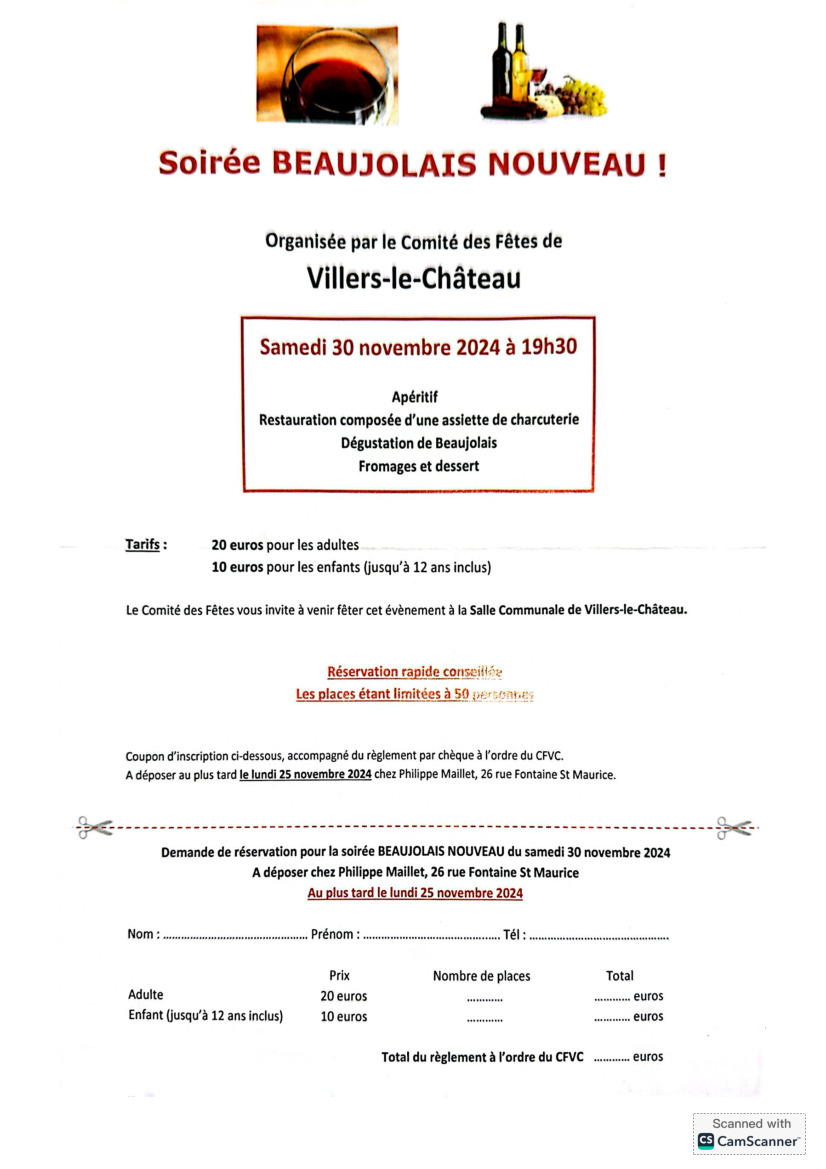 INFORMATION - SOIREE BEAUJOLAIS NOUVEAU