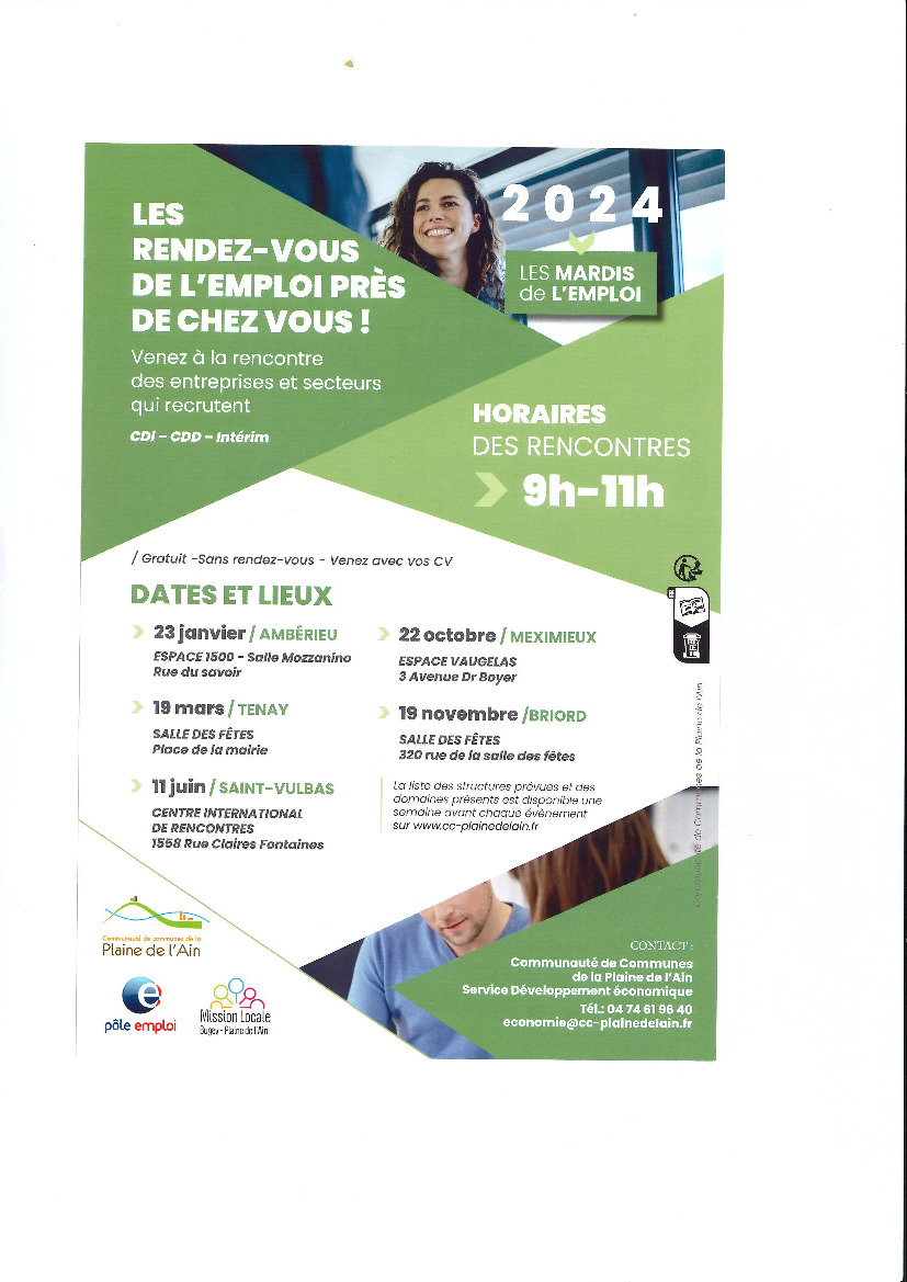 Rencontre des mardis de l'emploi le 19 novembre à Briord