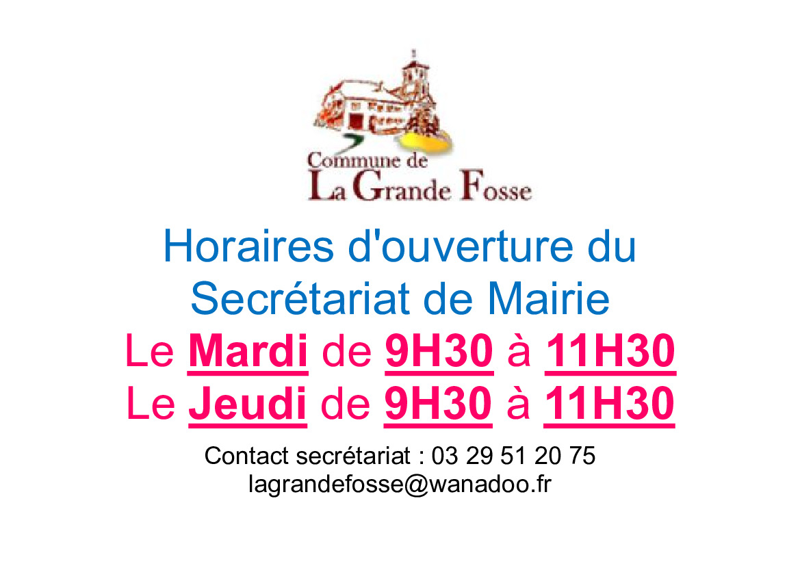 Jours et horaires d'ouverture de la Mairie