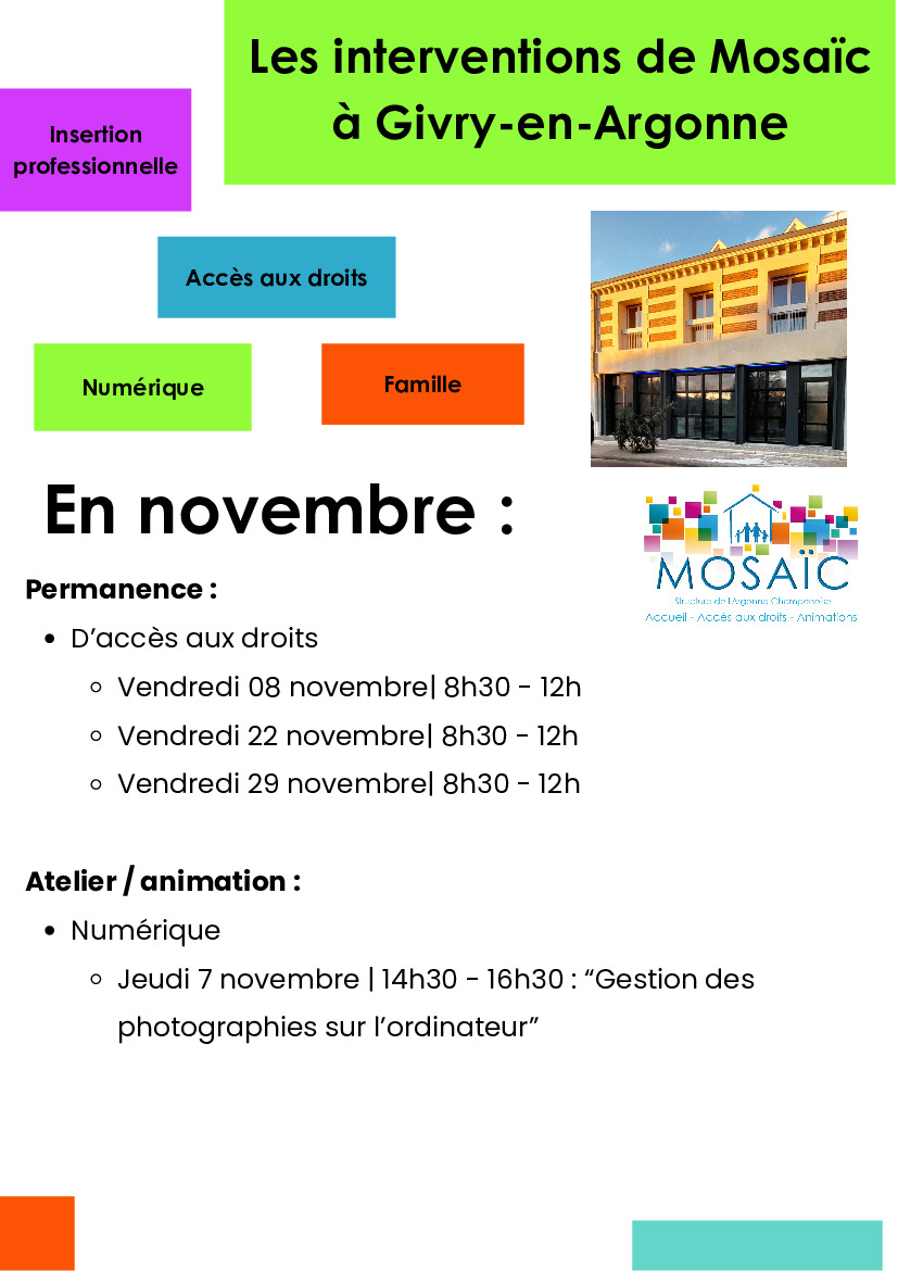 Mosaïc  intervention au tiers lieu Givry mois de Novembre