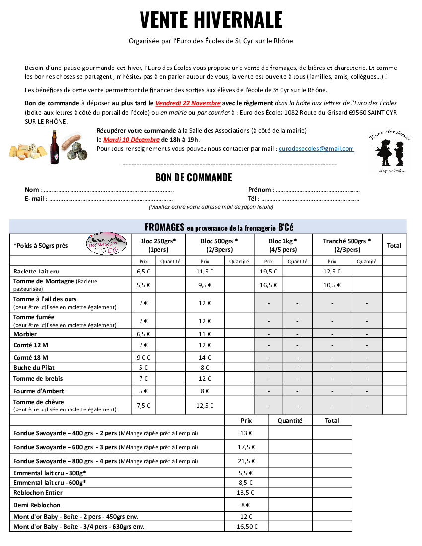 VENTE HIVERNALE EURO DES ECOLES