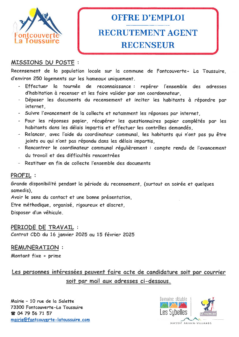 📢 OFFRE D'EMPLOI / RECRUTEMENT AGENT RECENSEUR 📢