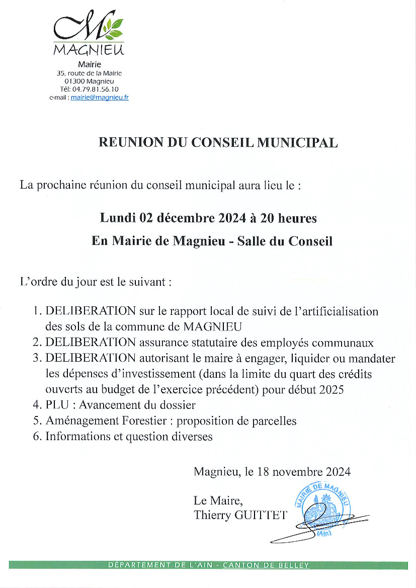 Prochaine réunion du conseil municipal