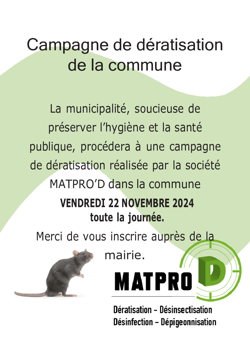 DERATISATION VENDREDI 22 NOVEMBRE 2024