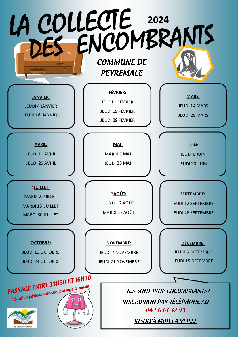 Planning encombrants PEYREMALE