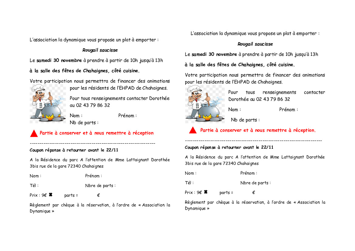 Association la Dynamique - Repas à emporter