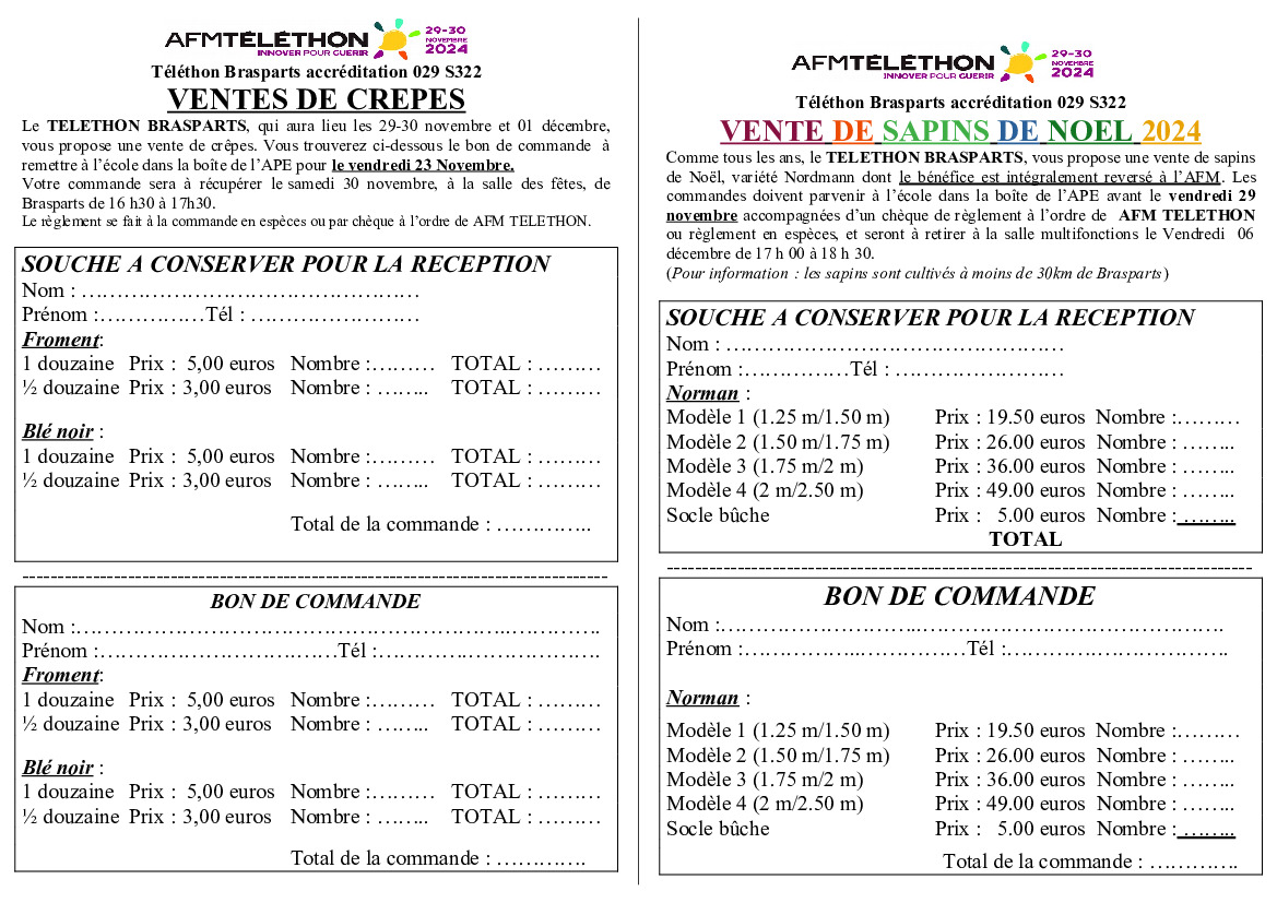 Téléthon 2024 - Vente de crêpes et de sapins