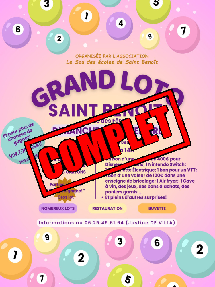 LOTO du Sou des Ecole de Saint Benoît COMPLET