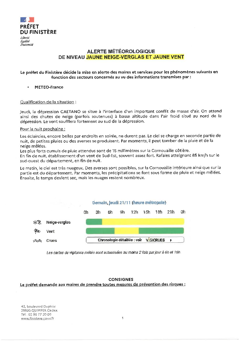 ALERTE JAUNE  Neige , Verglas & Vent