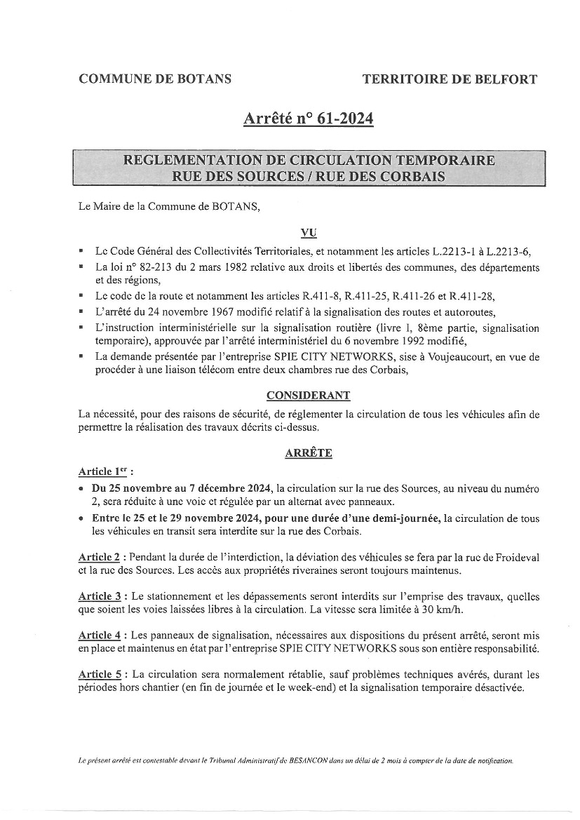 ARRETE DE CIRCULATION TEMPORAIRE