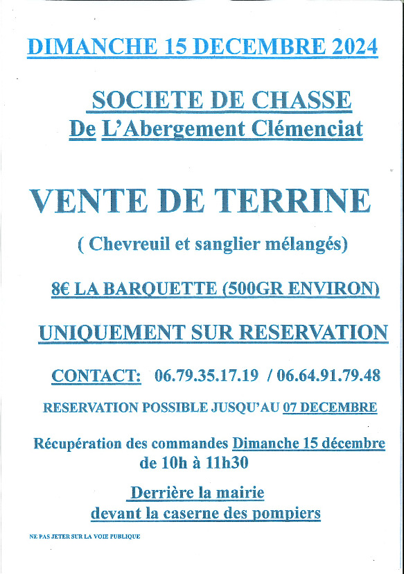 Chasse vente terrines