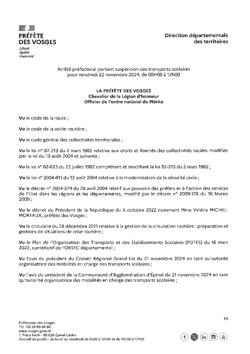 Suspension des transports scolaire le 22/11 jusqu’à 12h