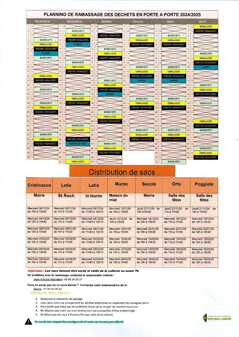 Planning porte à porte / distribution des sacs