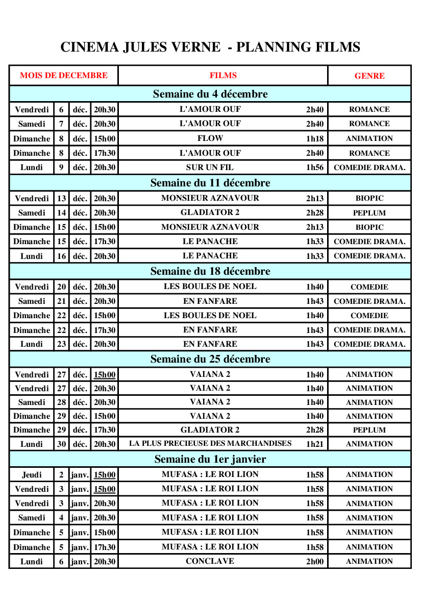 Programme Cinéma décembre 2024