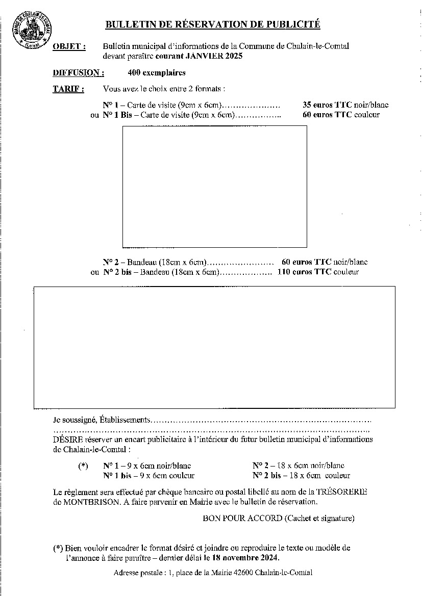 Parution dans le bulletin municipal - dernière chance