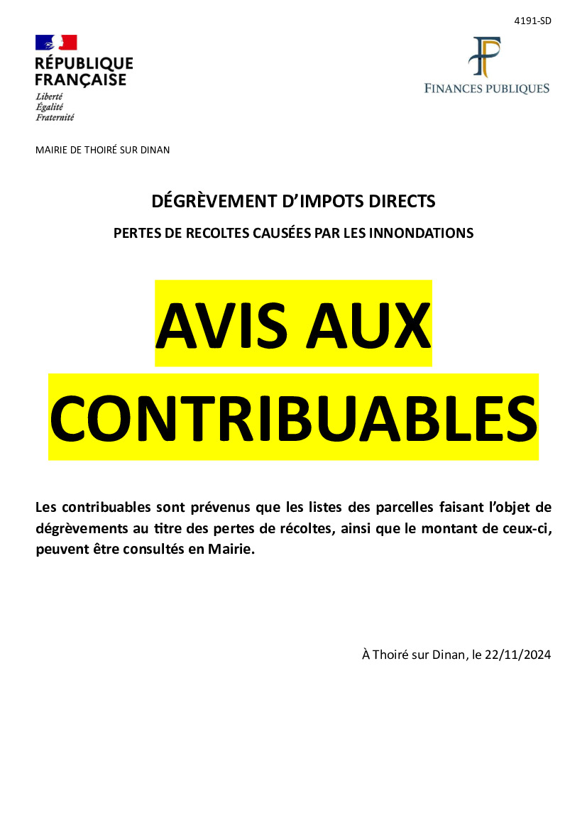 Dégrèvements d'impôts directs - pertes de récoltes