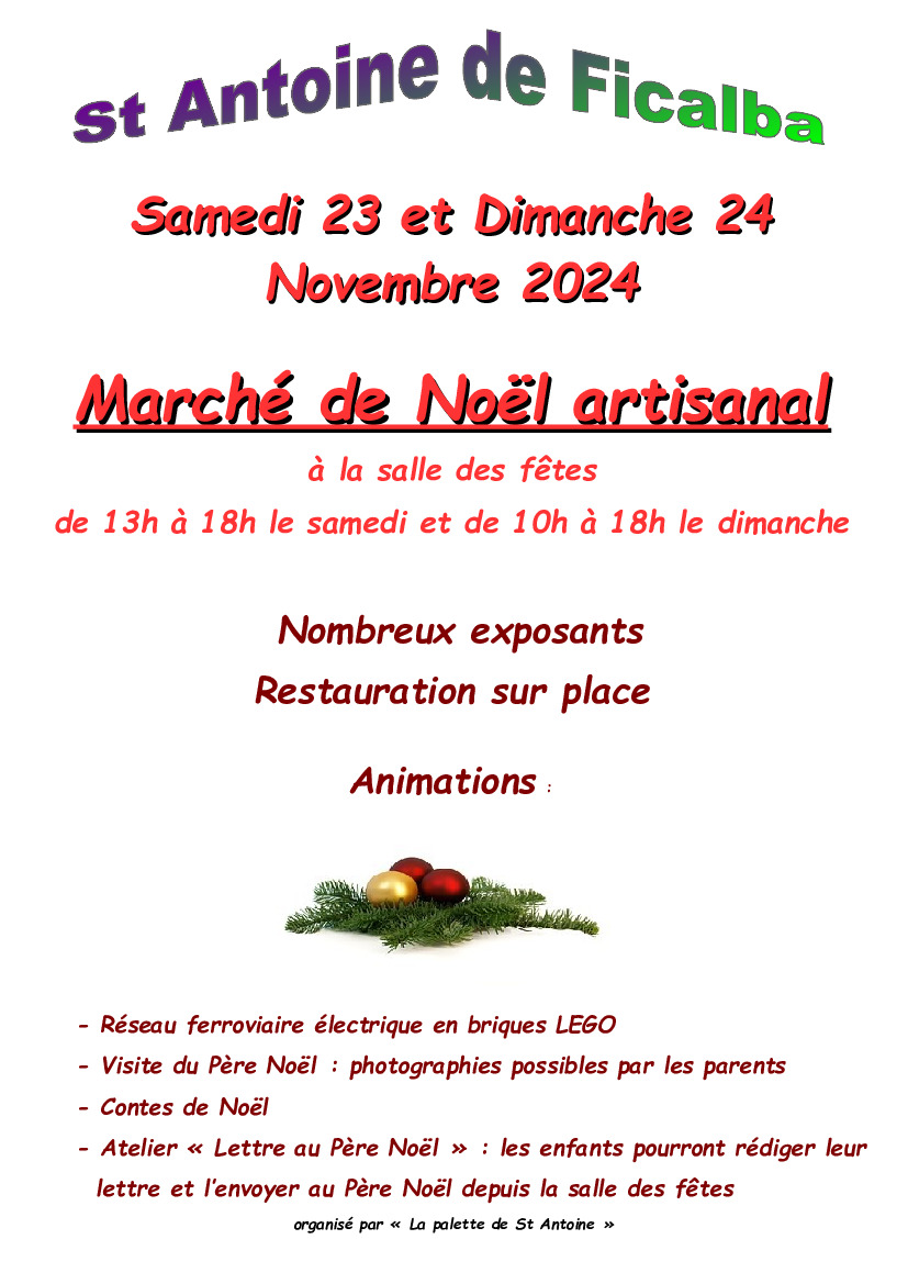 N'oubliez pas ! Marché de Noël artisanal ce week-end !