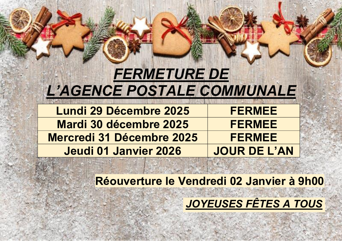 Fermeture Agence Postale Communale Fêtes de fin d&rsquo;année
