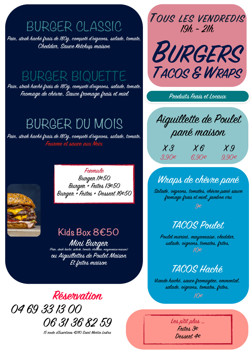 LES BURGERS, TACOS & WRAPS DU VENDREDI