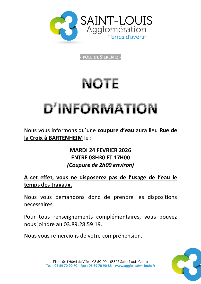 Coupure d'eau rue de la Croix - mardi 24 f&eacute;vrier 2026