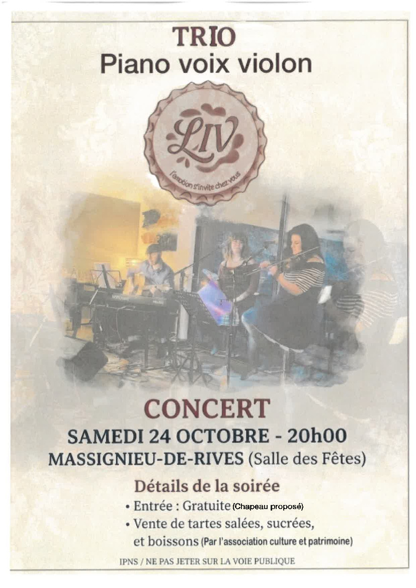Concert trio piano, voix et violon
