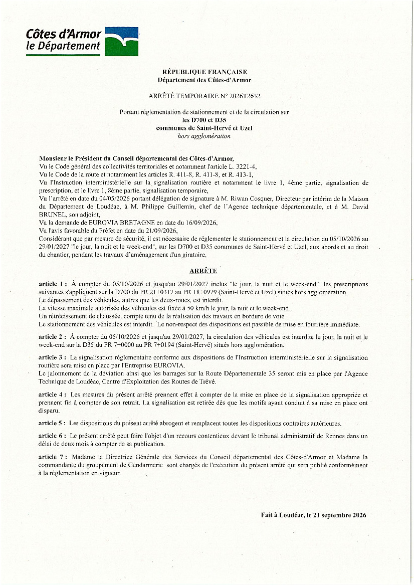 Noticias - Arrêté n° 2026T2632 - D700 et D35 - Noticias de illiwap de ...