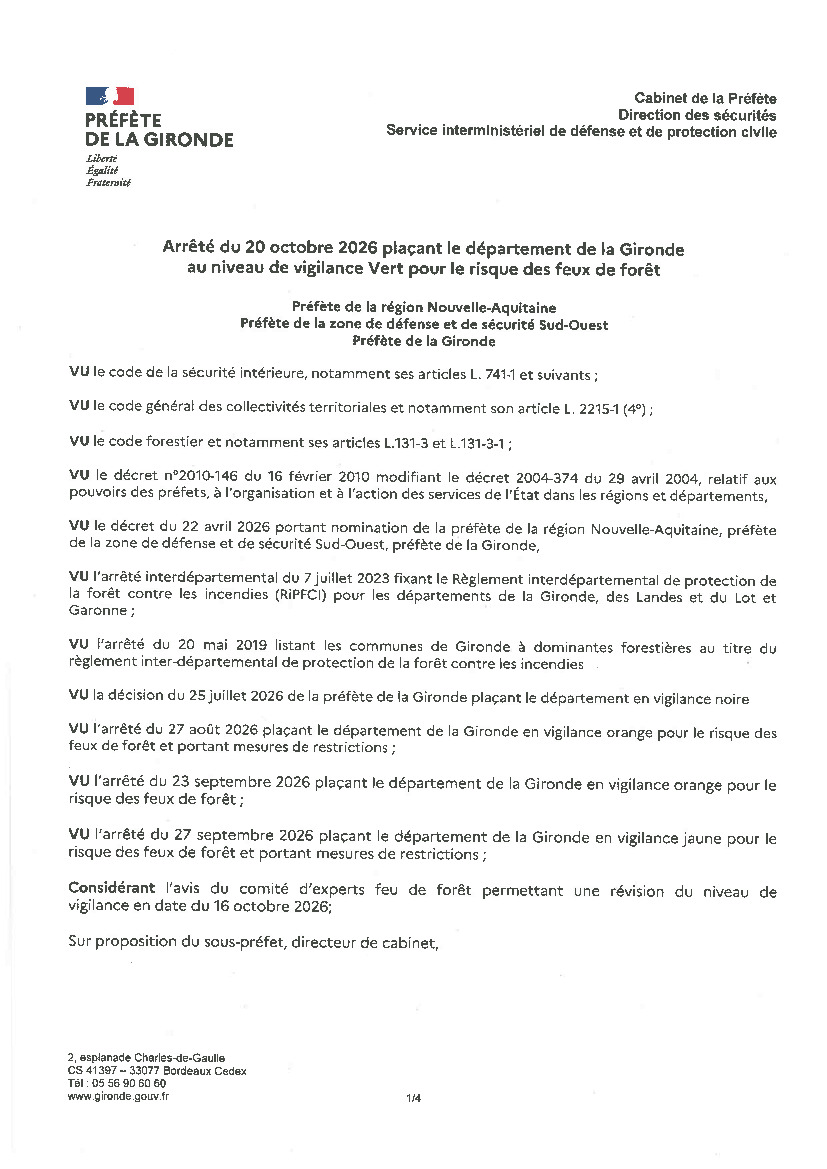 Retour en vigilance VERT pour le risque feux de forêt