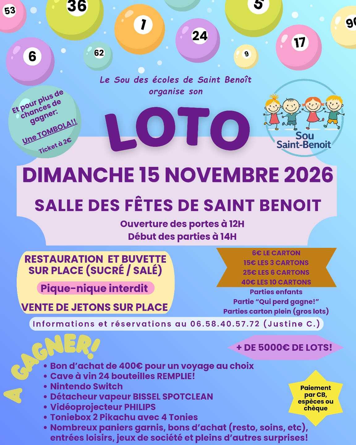 Loto du Sou des écoles de Saint-Benoît